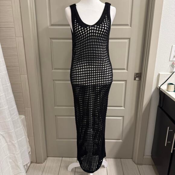 Shade & Shore Dresses & Skirts - Shade & Shore Black Crochet Knit Maxi Swim Cover Up Dress